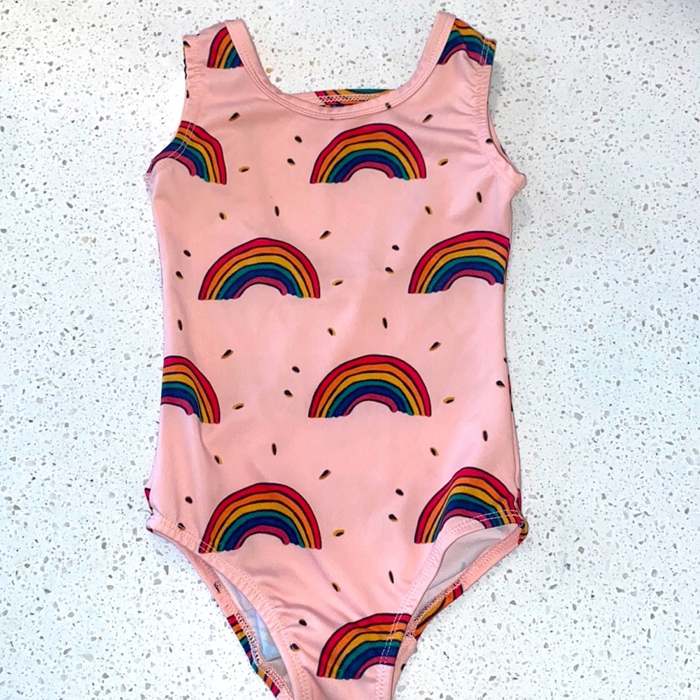 Petite Hailey Pink Swimsuit w Rainbows - 1 year